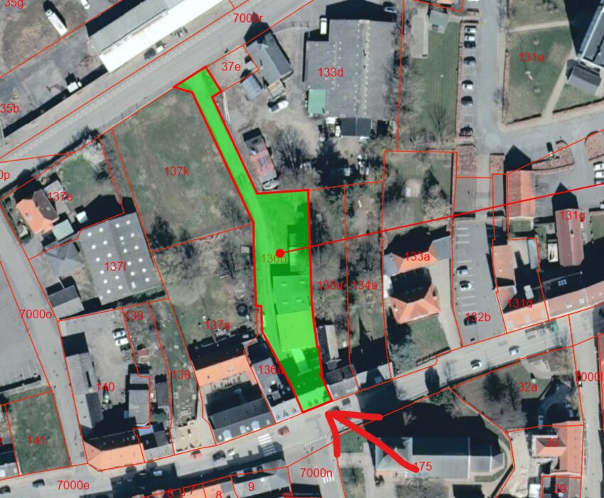 Matrikelkort over Vestergade 12 med grunden markeret